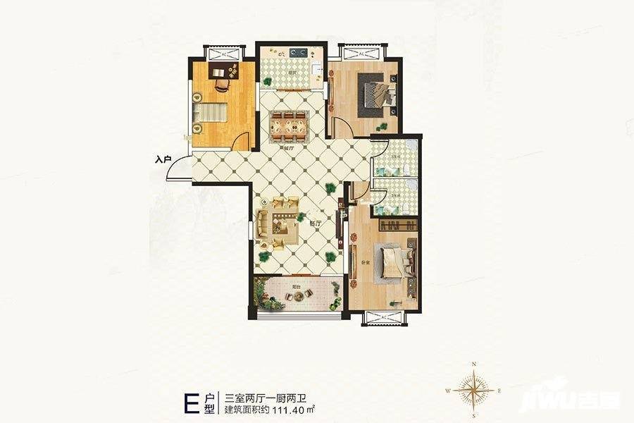 龙跃河山3室2厅2卫111.4㎡户型图