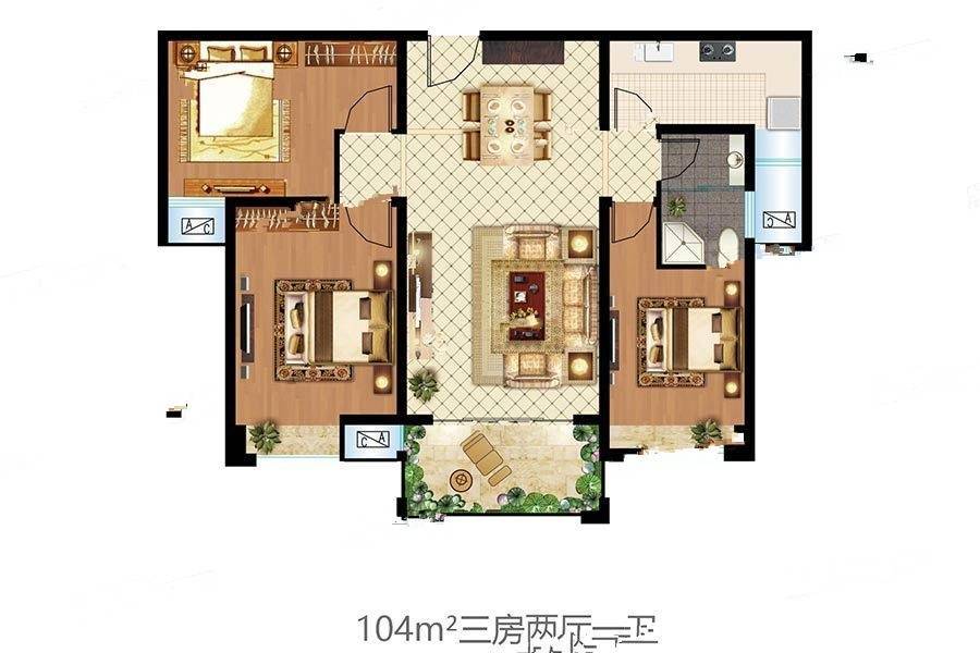 晟世豪庭3室2厅1卫104㎡户型图