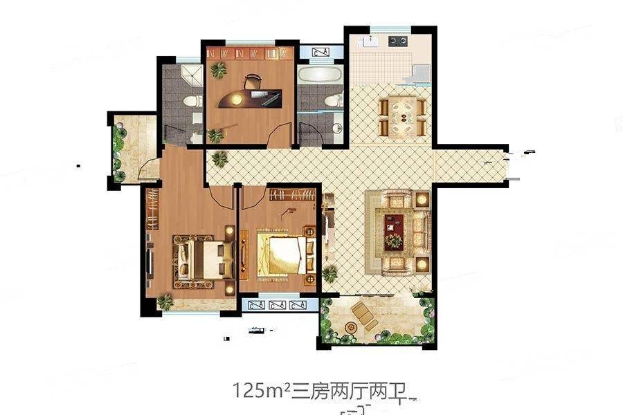 晟世豪庭3室2厅2卫125㎡户型图