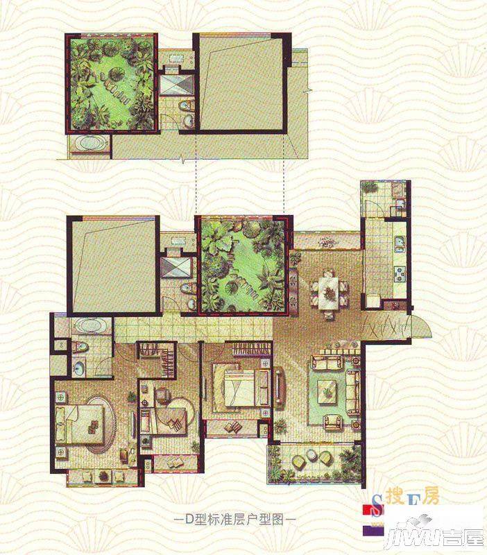 合景峰汇商务广场商铺3室2厅2卫135㎡户型图