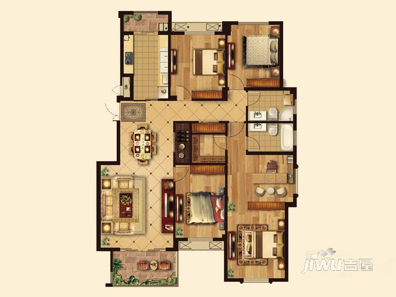 冠城大通蓝湾4室2厅2卫165㎡户型图