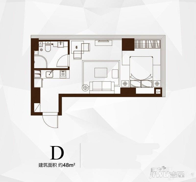 立新国贸中心1室1厅1卫48㎡户型图