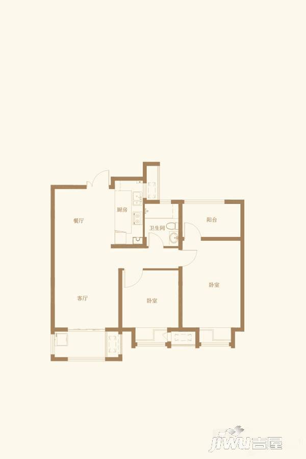 世茂石湖湾2室2厅1卫97㎡户型图