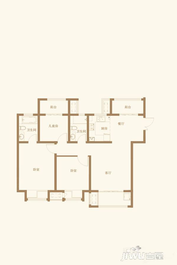 世茂石湖湾3室2厅2卫122㎡户型图