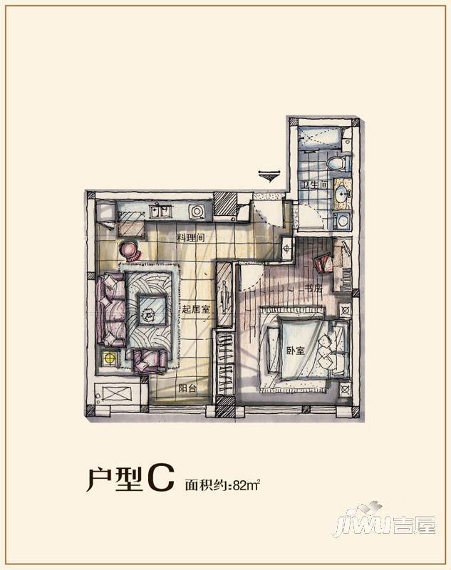 双冠南门商业广场1室1厅1卫户型图