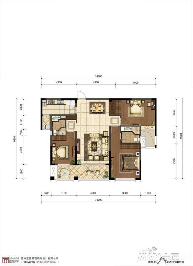 花样年CEO公寓3室2厅2卫140㎡户型图