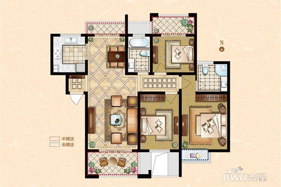 隆胜兰郡3室2厅2卫116㎡户型图