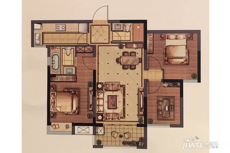 璀璨四季花园3室2厅2卫98㎡户型图