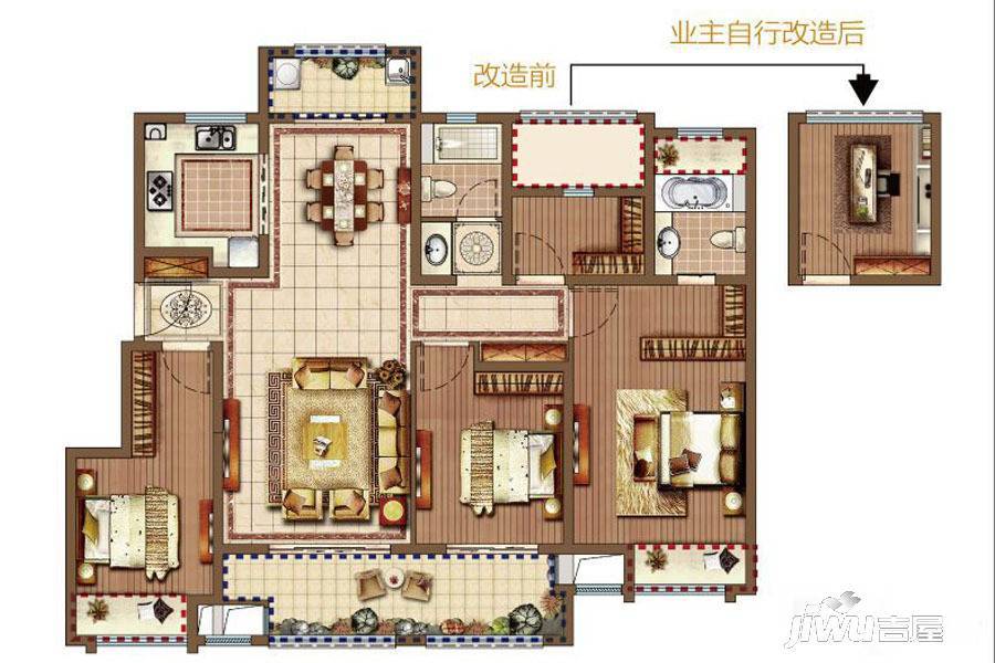 新城招商香溪源4室2厅2卫128㎡户型图