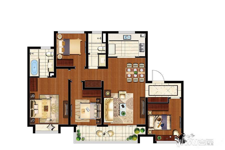 万科公园里4室2厅2卫128㎡户型图