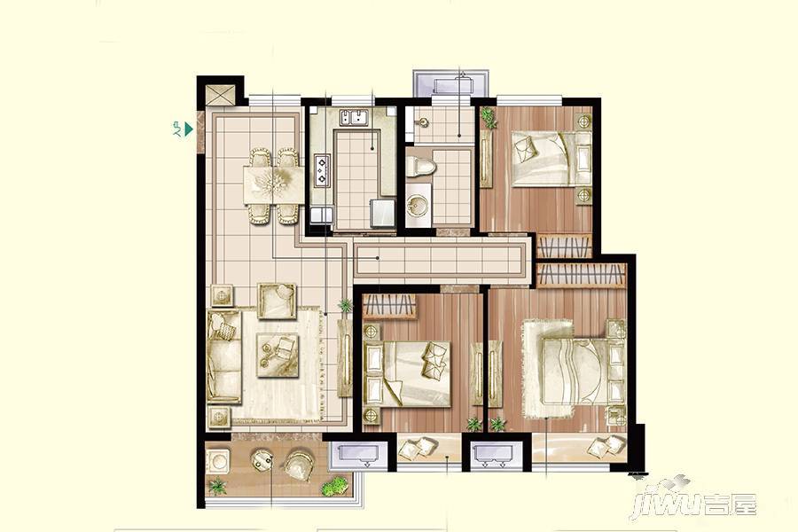 中海青公馆3室2厅1卫95㎡户型图