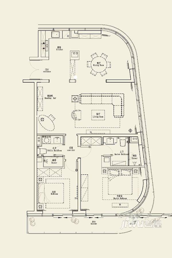 苏州湾水秀天地2室2厅2卫150㎡户型图