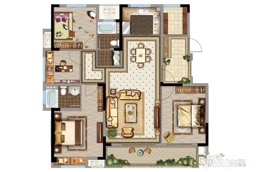 鲁能公馆4室2厅2卫128㎡户型图