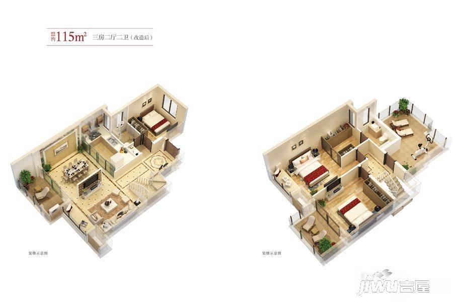 金辉优步水岸3室2厅2卫115㎡户型图