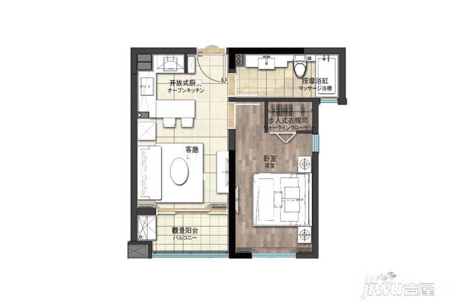 花样年CEO公寓1室1厅1卫58㎡户型图