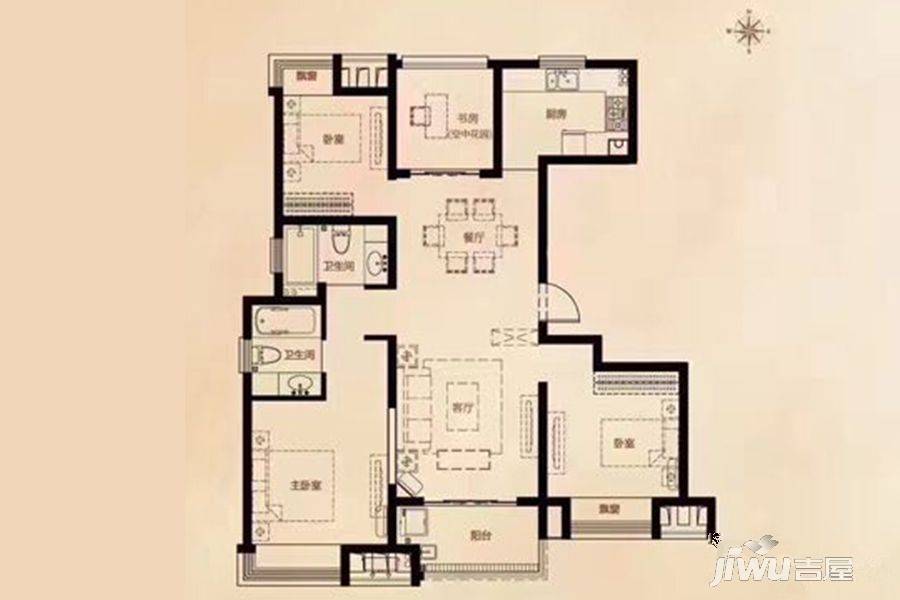 九龙仓凤栖梧桐4室2厅2卫130㎡户型图