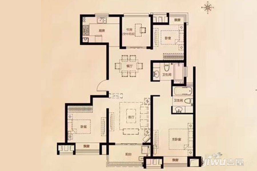 九龙仓凤栖梧桐4室2厅2卫130㎡户型图