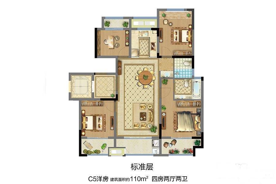 弘阳正弘府4室2厅2卫110㎡户型图