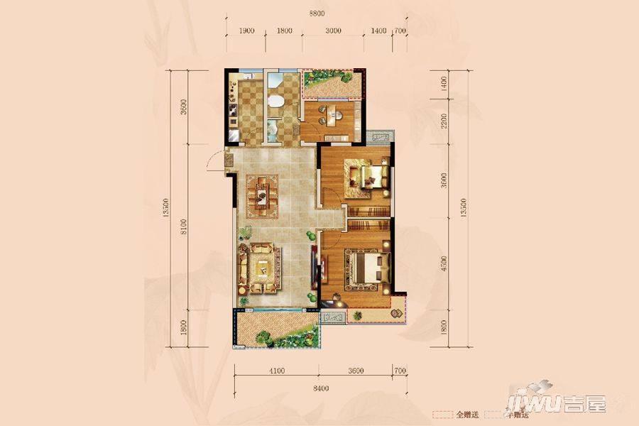 远大玫瑰园3室2厅1卫111㎡户型图