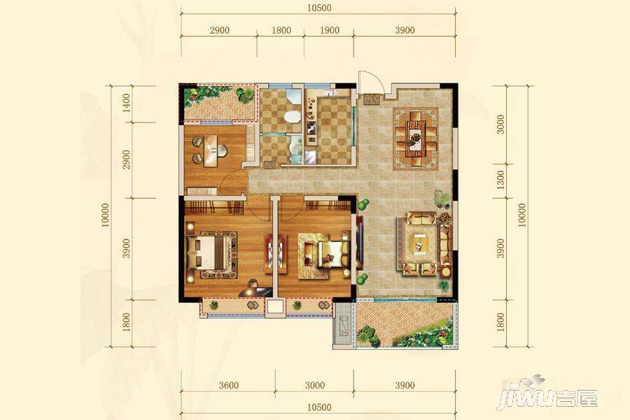 远大玫瑰园3室2厅1卫106㎡户型图