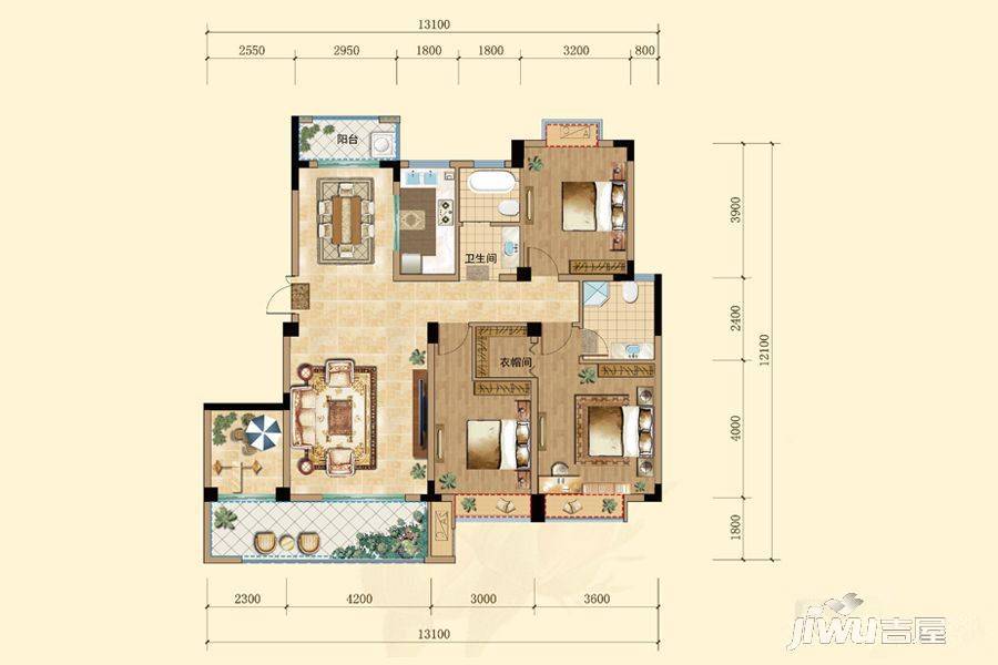 远大玫瑰园4室2厅2卫132㎡户型图