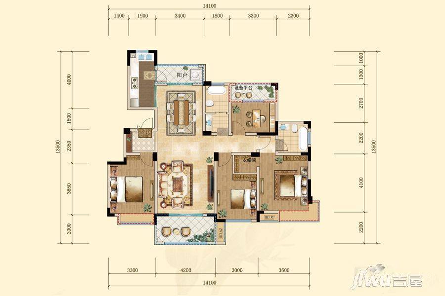 远大玫瑰园4室2厅2卫139㎡户型图