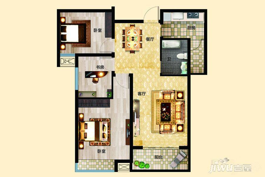 远大东都1号3室2厅1卫95㎡户型图