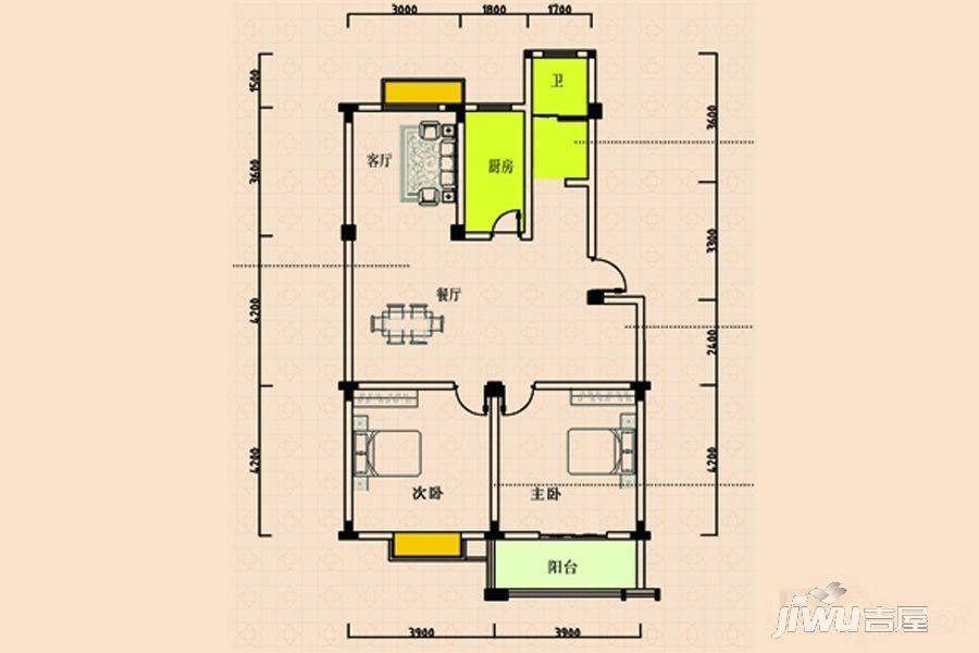 和平花园2室2厅1卫102.2㎡户型图