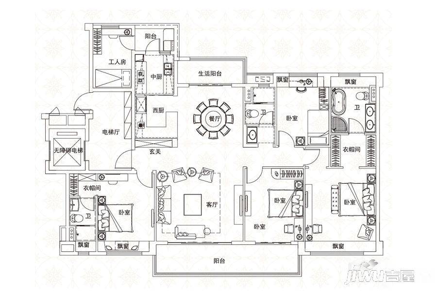 碧桂园城市之光5室2厅3卫190㎡户型图