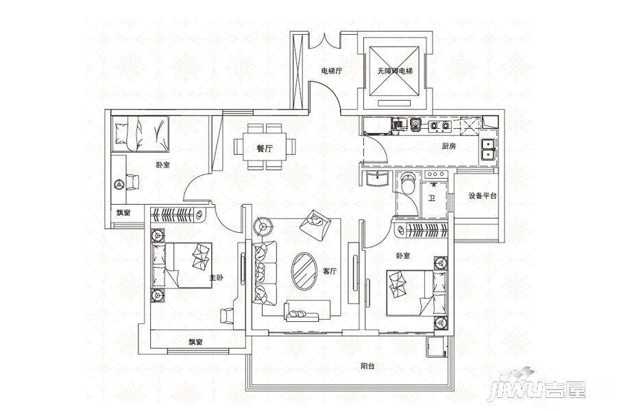 碧桂园城市之光3室2厅1卫110㎡户型图