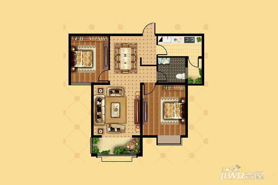 和顺沁园春2室2厅1卫91.9㎡户型图