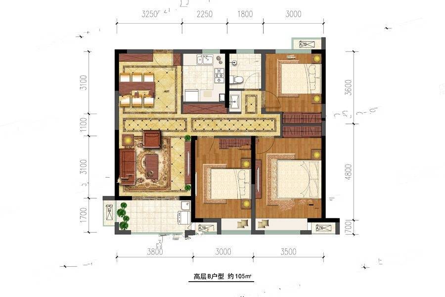 金大地紫金府3室2厅1卫105㎡户型图