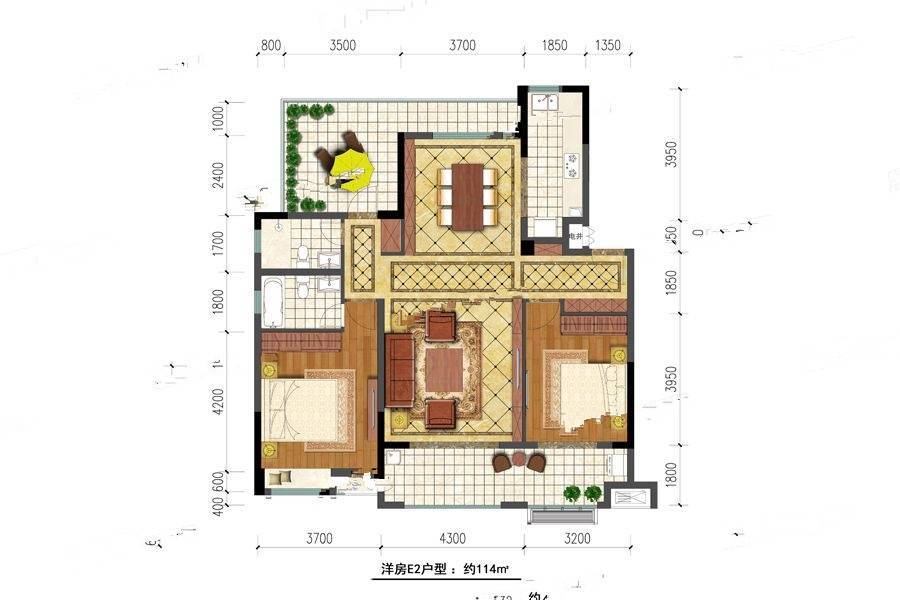 金大地紫金府2室2厅2卫114㎡户型图