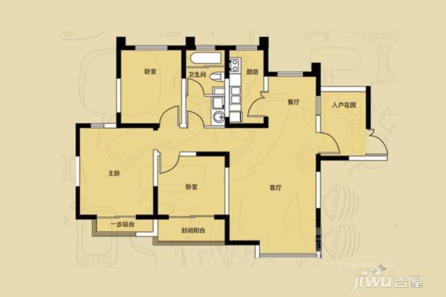 圣泽新世家3室2厅1卫110㎡户型图