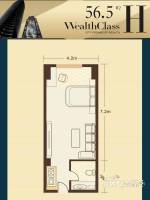 滨河金典商住花苑1室1厅1卫56.5㎡户型图