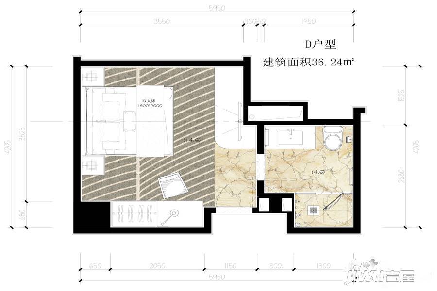 兴泰创富城1室1厅1卫36.2㎡户型图