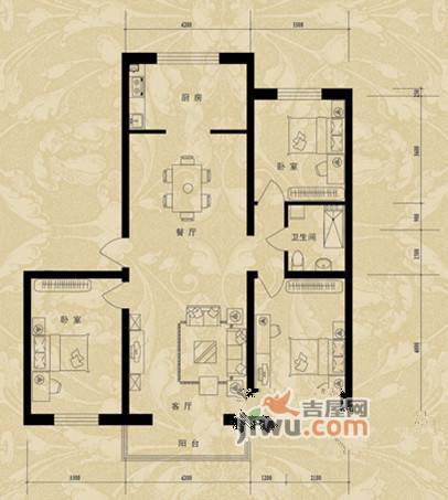 景观家园3室2厅1卫123㎡户型图