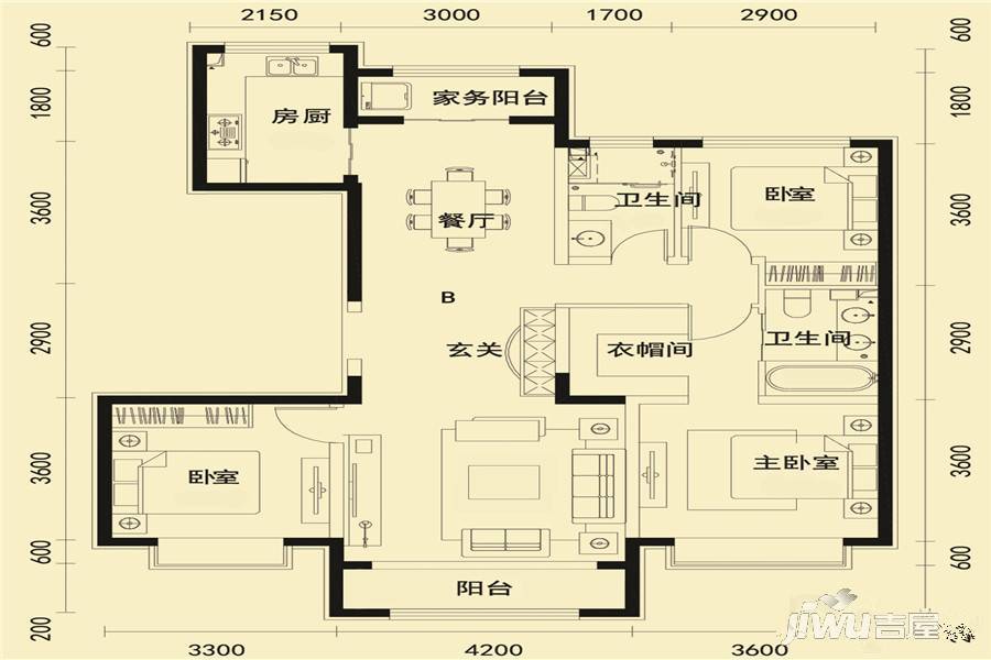 富悦城3室2厅2卫136㎡户型图