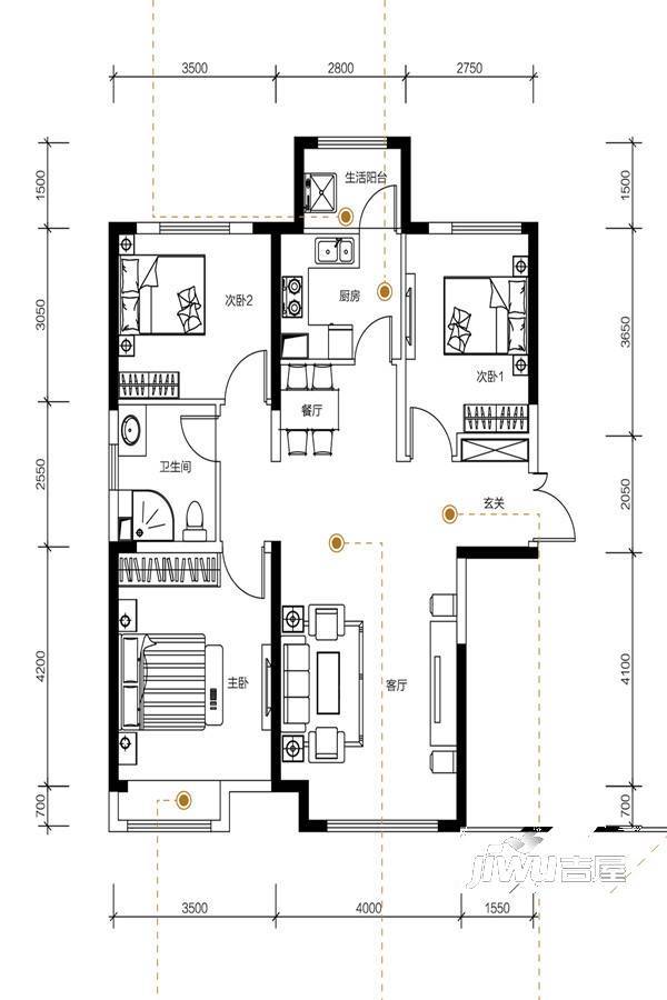 中冶华庭3室2厅1卫115㎡户型图