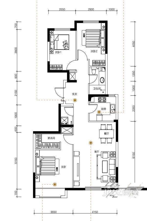 中冶华庭3室2厅1卫113㎡户型图