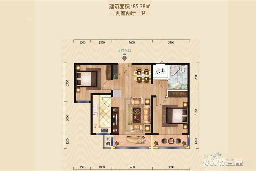 万顺广场二期2室2厅1卫85.4㎡户型图