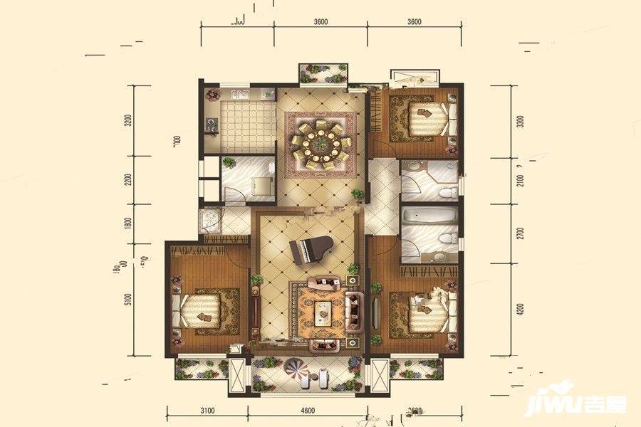 奥体公园三號3室2厅2卫155㎡户型图