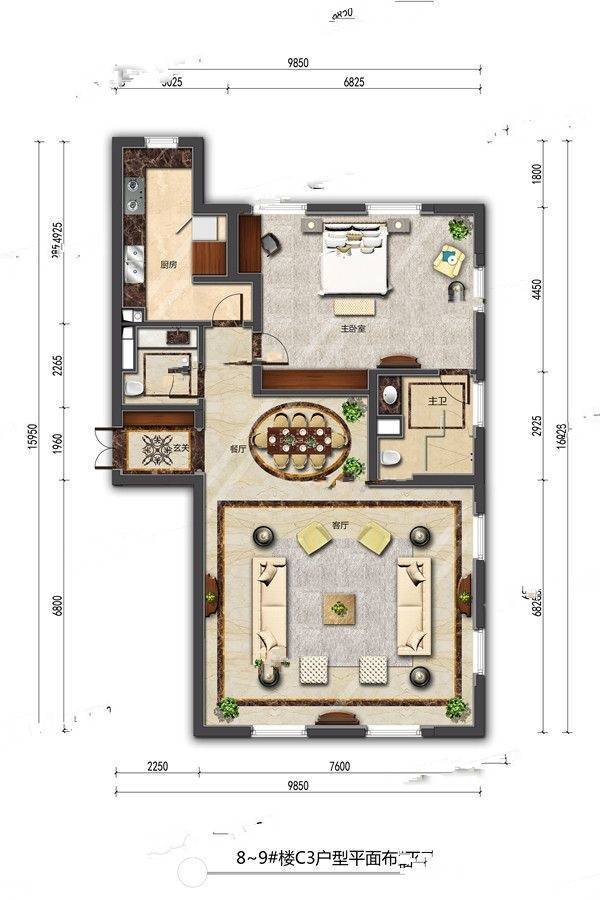 鹿城上院1室2厅2卫165㎡户型图