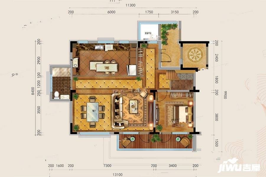 绿地国际花都4室3厅3卫173㎡户型图