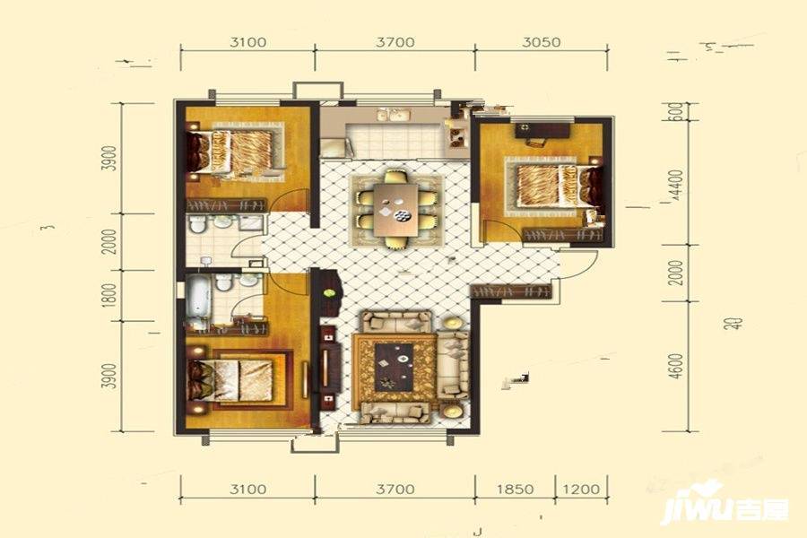 青福新城3室2厅2卫127.2㎡户型图