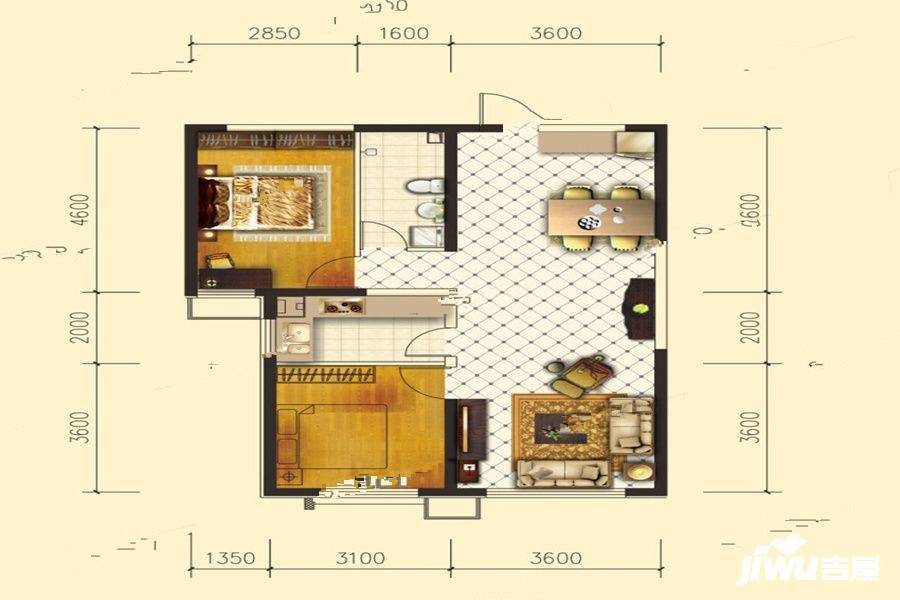 青福新城2室2厅1卫98.9㎡户型图