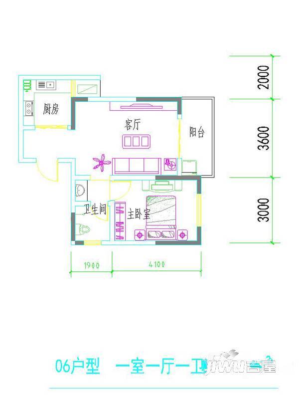 瑞金福邸1室1厅1卫58.4㎡户型图