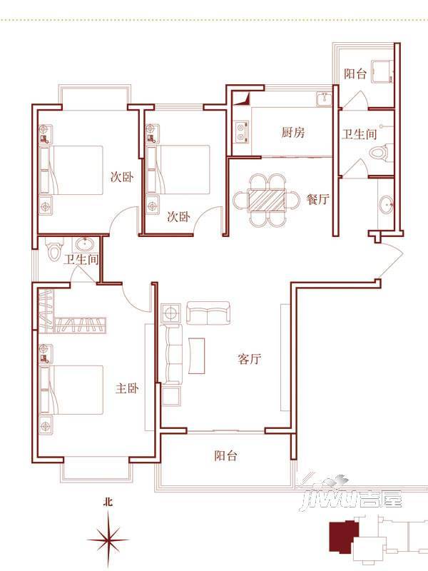 兴龙城3室2厅2卫139㎡户型图