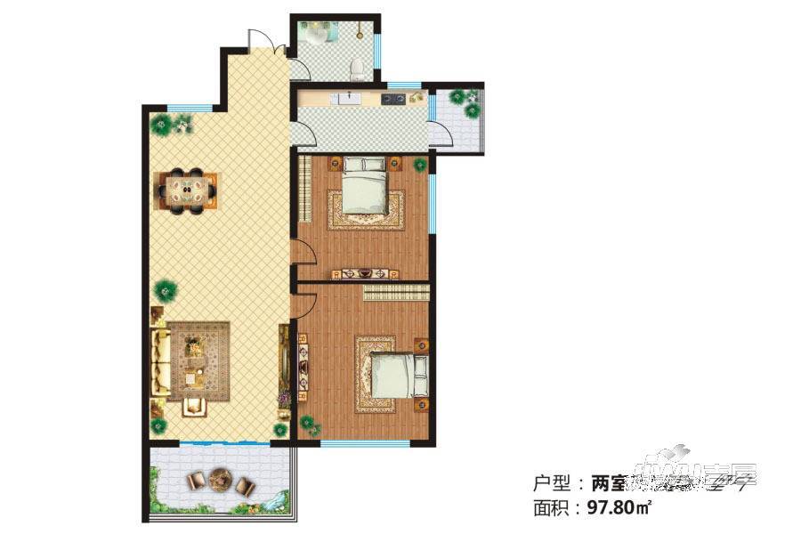 田源新城2室2厅1卫97.8㎡户型图