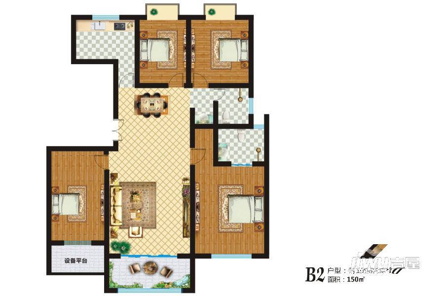 田源新城4室2厅2卫150㎡户型图